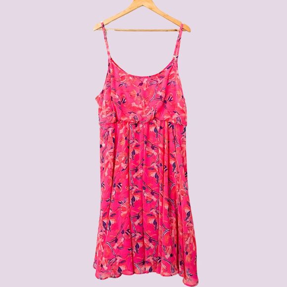 Torrid Soft Mesh Hibiscus Floral Dress Tropical Size 4 Resort Vacation Pink - Picture 1 of 9
